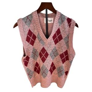 Vintage Y2K Donagain Argyle Sweater Vest Pink Burgundy Gray Preppy Knit